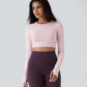 Solid Thumb Hole Cropped Yoga Sports Top